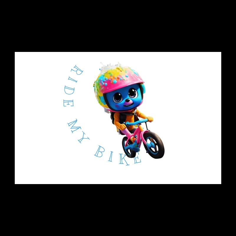 Cute Blue Animated Character Riding Colorful Bike with Safety Helmet Travel Mug