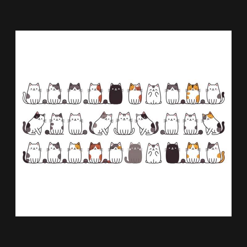 Cute Cartoon Cat Collection: Diverse Feline Illustrations in Minimalist Rows Mouse Pad