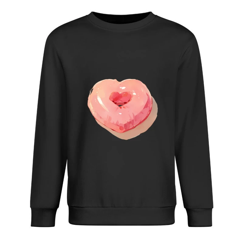 Pink Heart-Shaped Glazed Donut Digital Illustration Male Pullover Sweatshirt