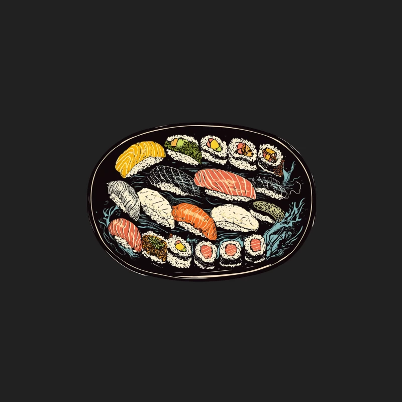 Colorful Illustrated Sushi Platter: A Japanese Culinary Delight Bucket Hat