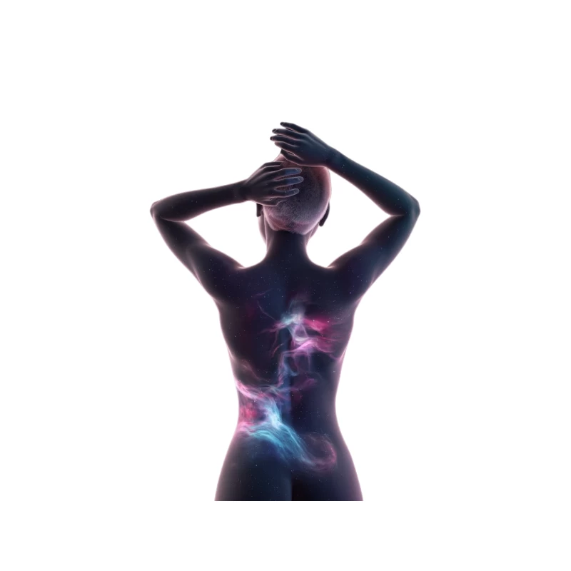 Ethereal Cosmic Energy Flowing Through Human Silhouette Tapestry