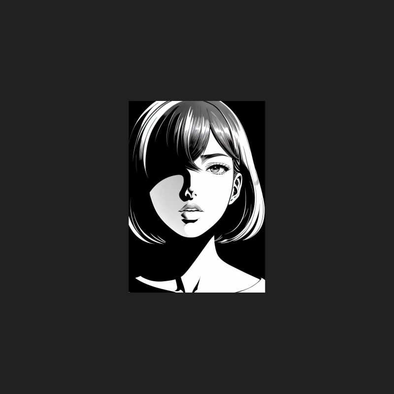 Striking Black and White Manga-Style Female Portrait Bucket Hat