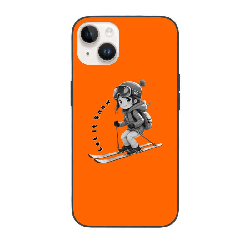 Cute Anime Chibi Character Skiing in Winter iPhone Case