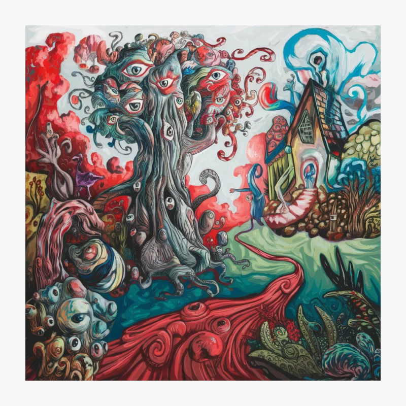 Psychedelic Surrealism: A Mystical Tree of Life Fantasy Pin