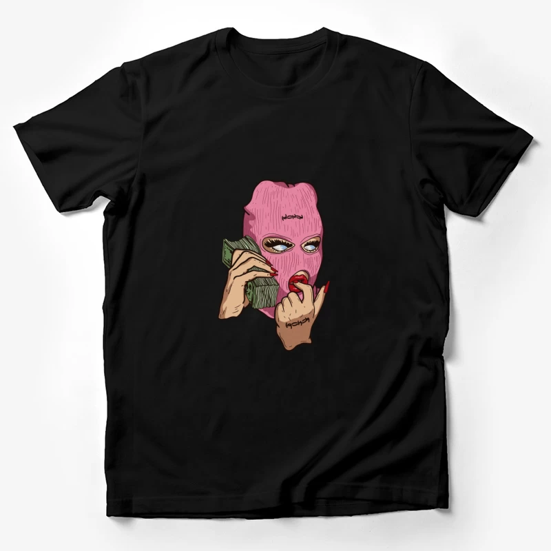 Frau mit Sturmhaube und Geld Herren T-Shirt