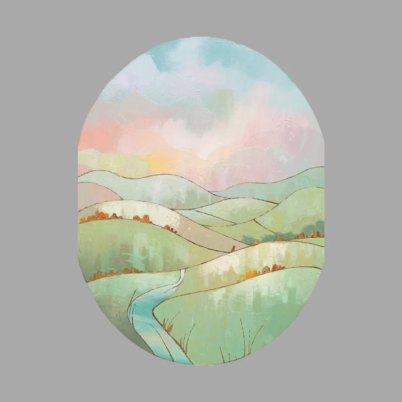 Pastel Watercolor Landscape with Rolling Hills and River Female Pullover Hoodie