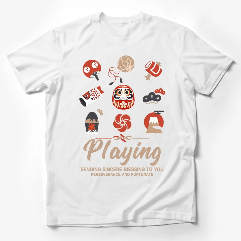 Japanische Glückssymbole und Wünsche Herren T-Shirt