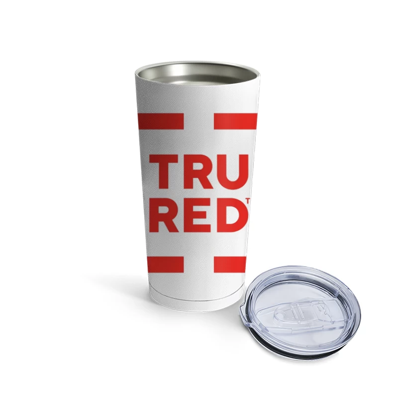 TruRed Minimalist Square Logo Design in Red and White Travel Mug