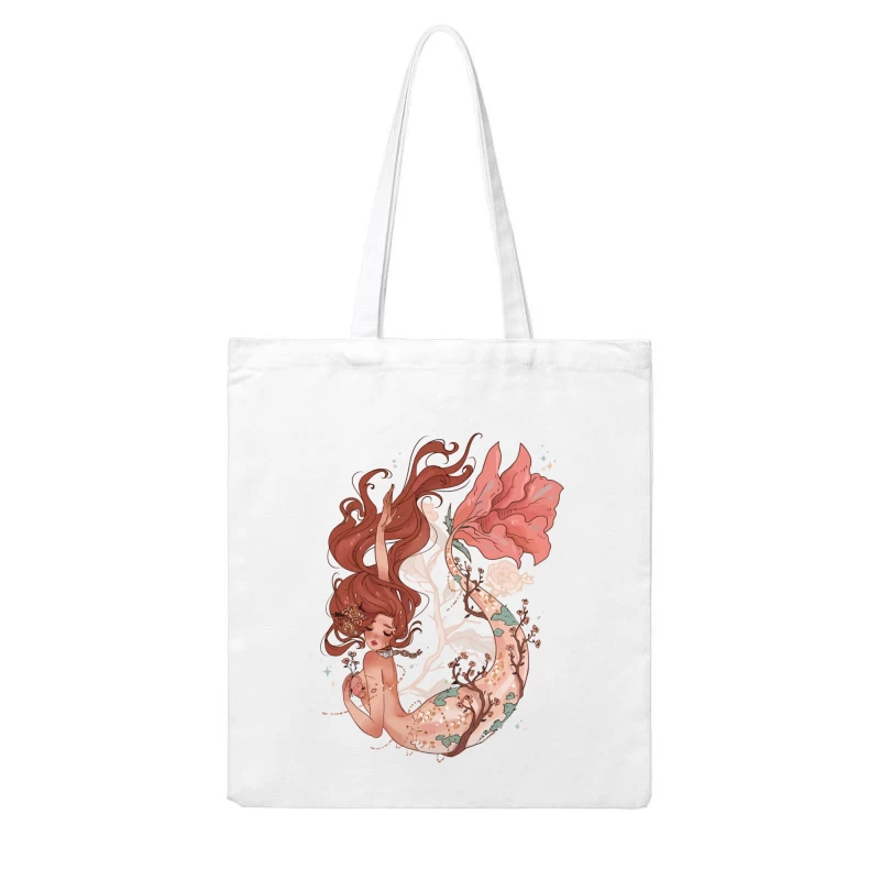 Enchanting Pastel Mermaid with Floral Accents Cotton Tote Bag