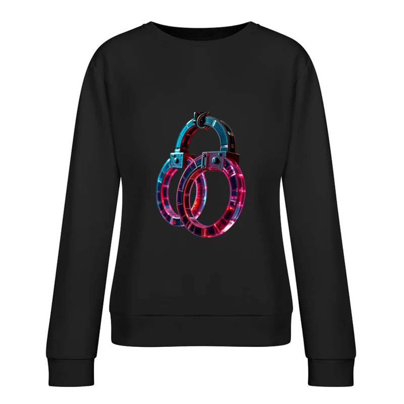 Illuminated Cyberpunk Handcuffs with Neon Pink and Blue Glow Female Pullover Sweatshirt