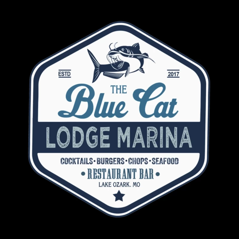 The Blue Cat Lodge Marina Restaurant and Bar - Vintage Nautical Logo Design Pin