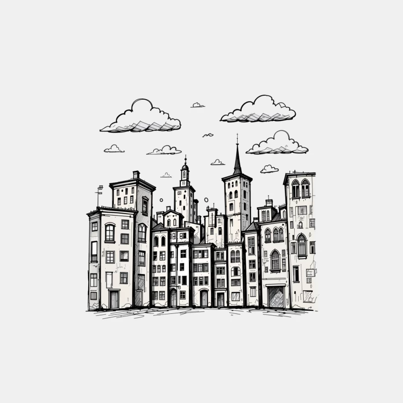 Stylized Black and White Cityscape Illustration Male Tank Top
