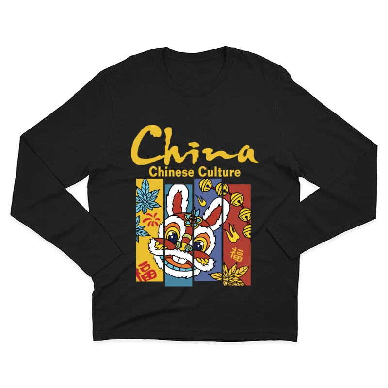 Chinesische Kultur mit Löwenkopf Herren Langarm T-Shirt