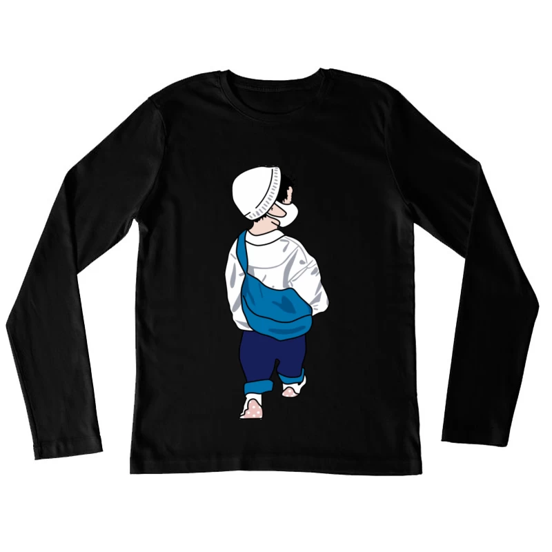 Kleinkind mit weißer Mütze und blauer Tasche Damen Langarm T-Shirt
