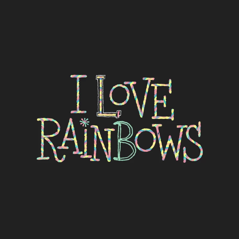Colorful Pastel Rainbow Typography: "I Love Rainbows" Message Bucket Hat