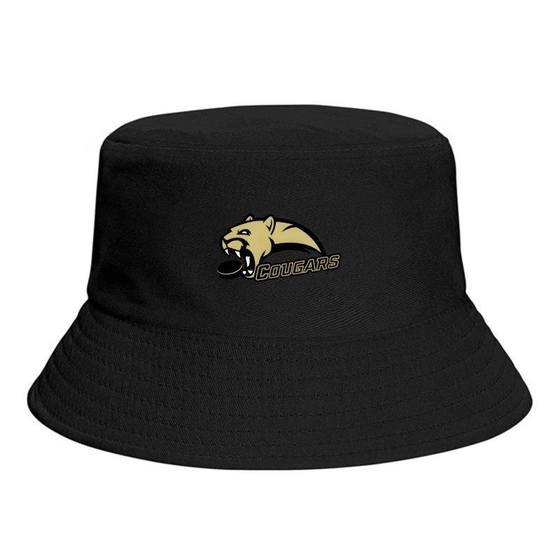 Gold and Black Cougar Hockey Team Mascot Logo Bucket Hat