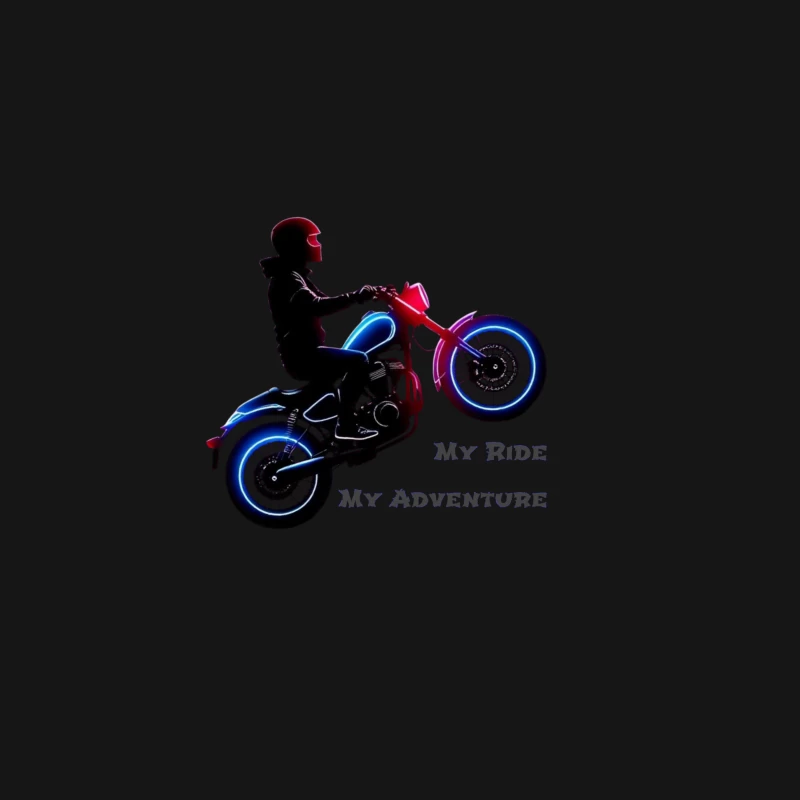 Neon-Lit Motorcycle Rider Silhouette with Adventure Quote Desk Mat