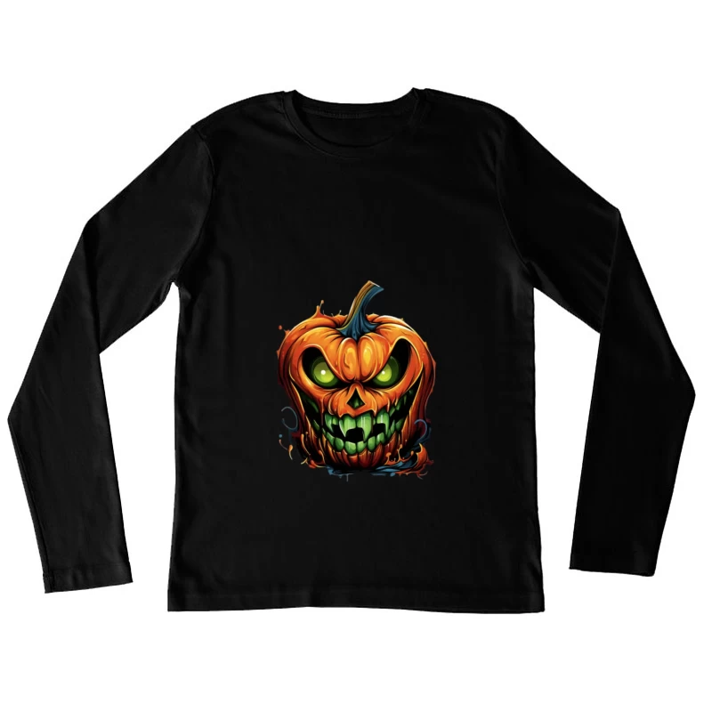 Gruselige Kürbiszeichnung Damen Langarm T-Shirt