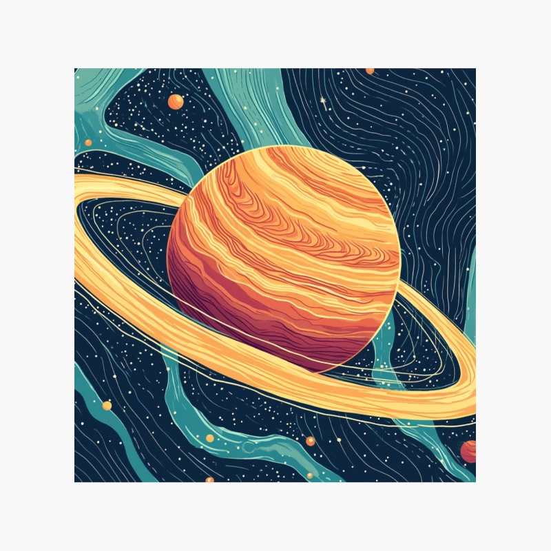 Vibrant Cosmic Illustration of Saturn in the Universe Cotton Tote Bag