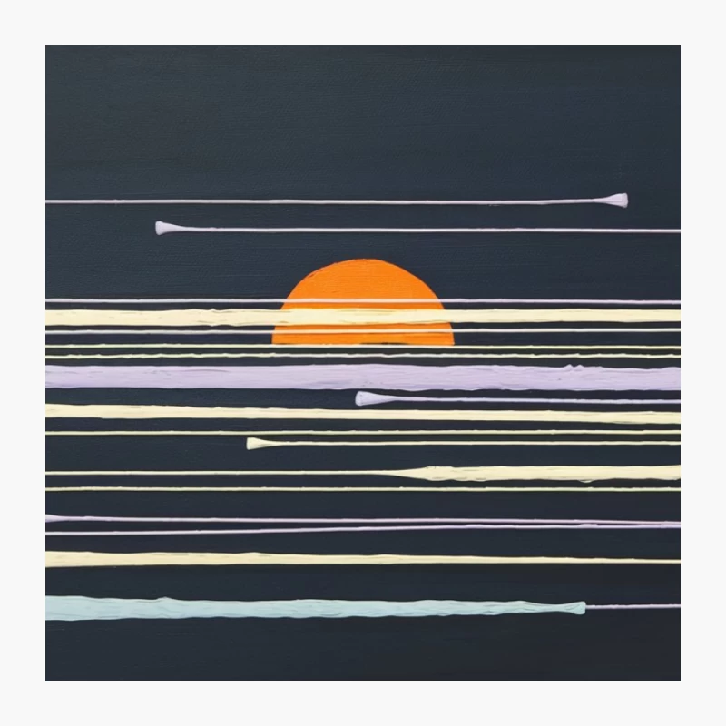 Minimalist Abstract Sunset: Geometric Lines and Orange Circle Pin