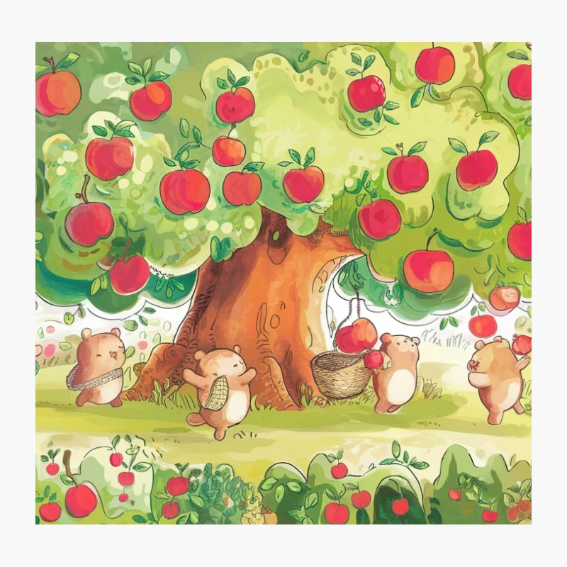 Whimsical Forest Harvest: Cute Animals Gathering Apples Throw Pillow