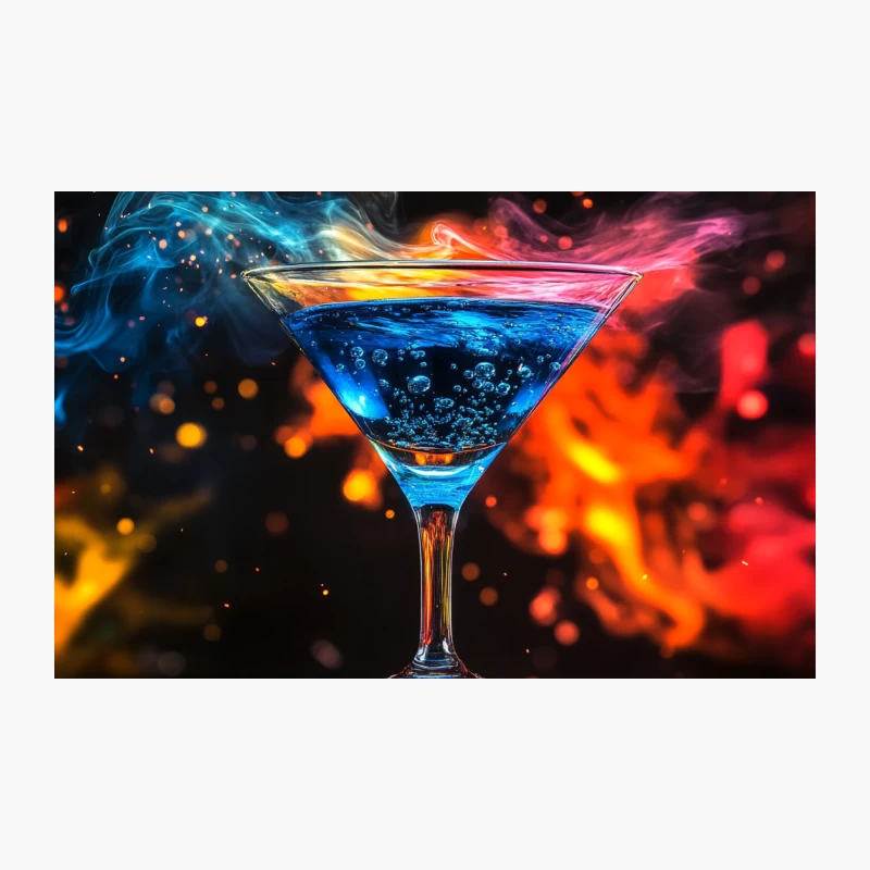 Vibrant Blue Cocktail with Colorful Smoke in Martini Glass Travel Mug