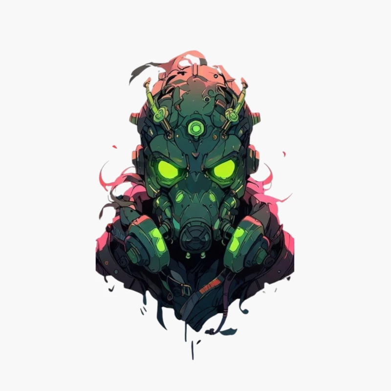 Futuristic Cyberpunk Character with Neon Gas Mask Cotton Tote Bag