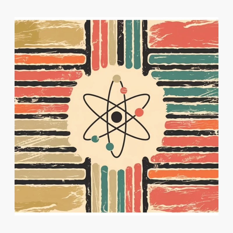 Retro Atomic Science Illustration: Mid-Century Modern Abstract Poster Throw Pillow