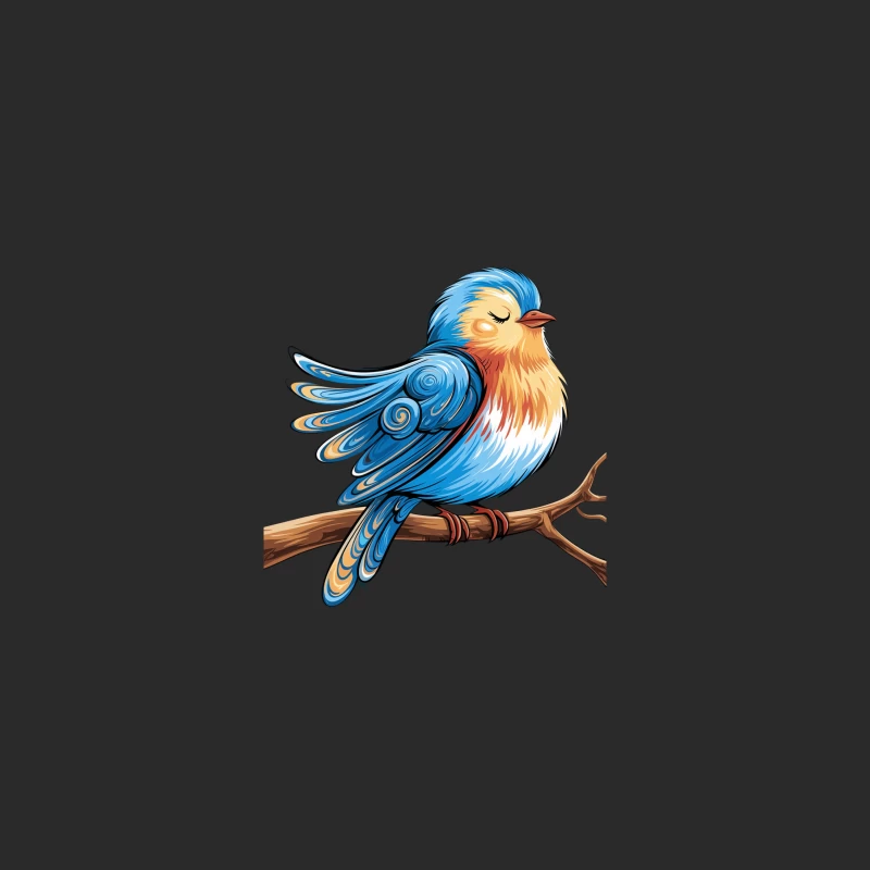 Colorful Stylized Bird Illustration Perched on Branch Baseball Cap