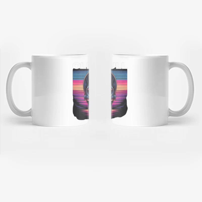 Retro Synthwave Neon Skull Artwork Coffee Mug