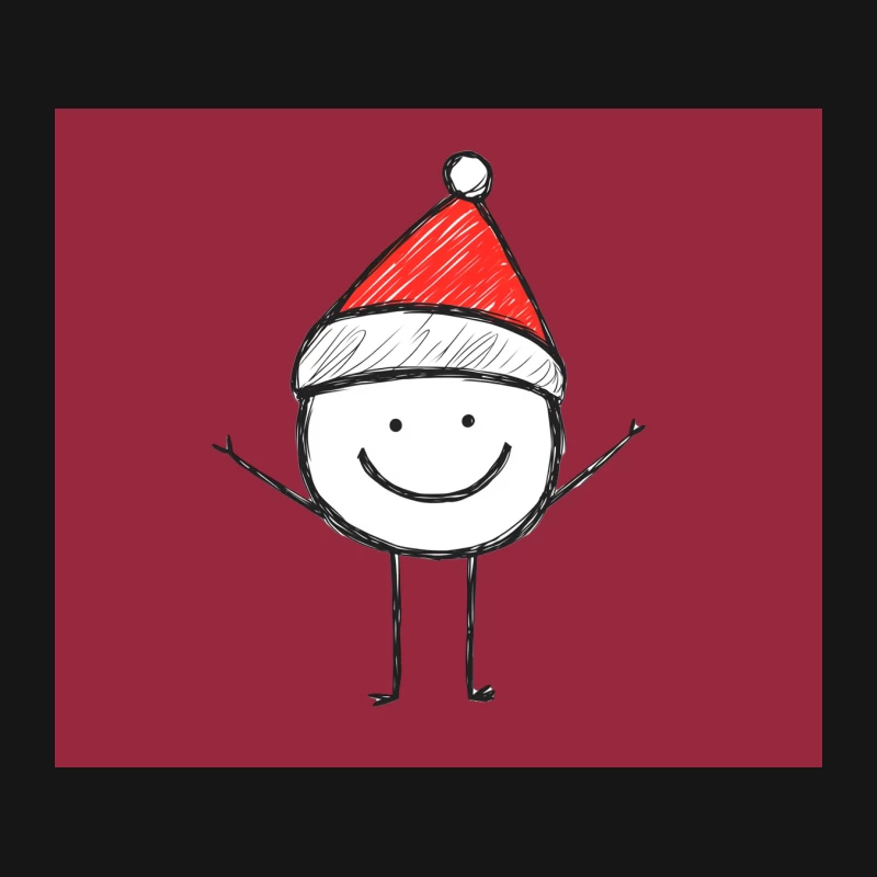 Happy Christmas Stick Figure with Santa Hat Doodle Mouse Pad