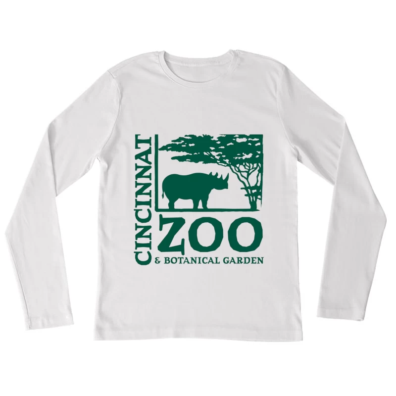 Cincinnati Zoo & Botanical Garden Logo with Rhinoceros and Acacia Tree Female Long Sleeve T-Shirt