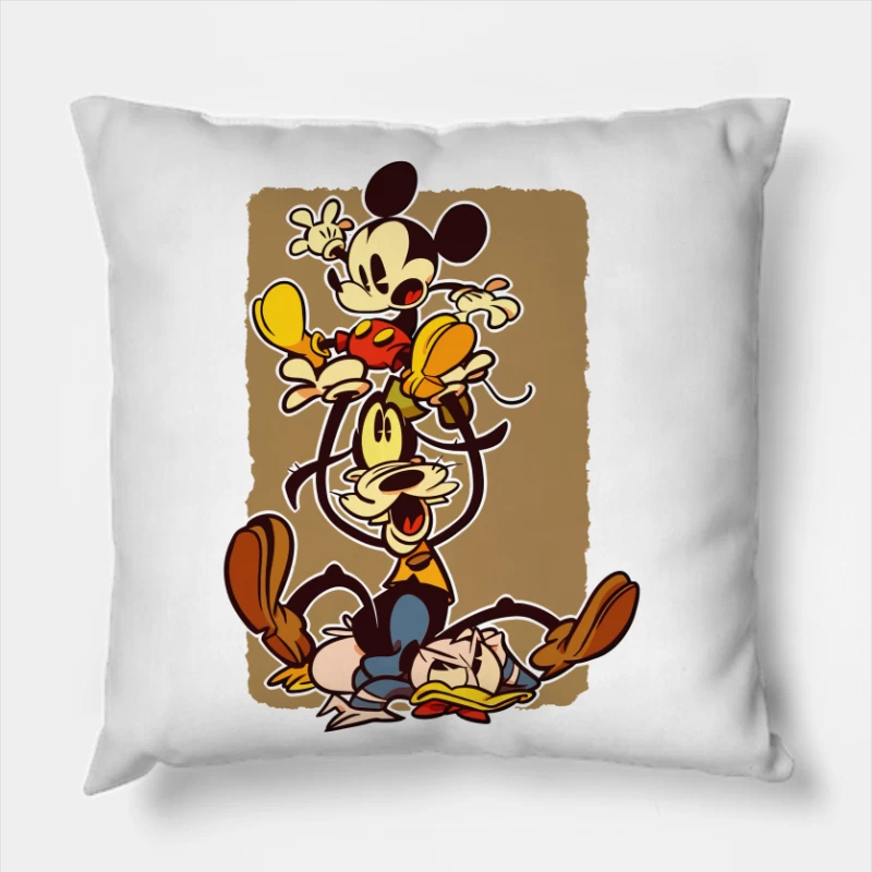 Classic Cartoon Chaos: A Tower of Laughter Throw Pillow