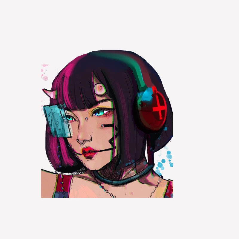 Cyberpunk Porträt einer futuristischen Frau Herren T-Shirt