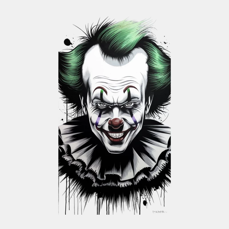 Menacing Clown with Green Hair: Horror-Inspired Villain Portrait Male Tank Top