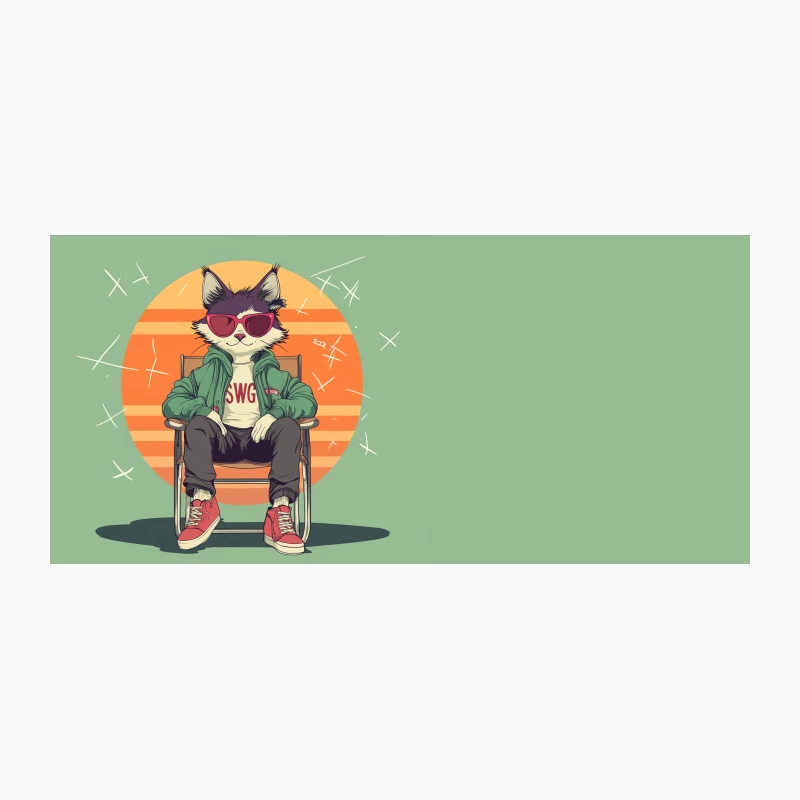 Cool Cartoon Cat in Streetwear with Retro Sunset Background Coffee Mug