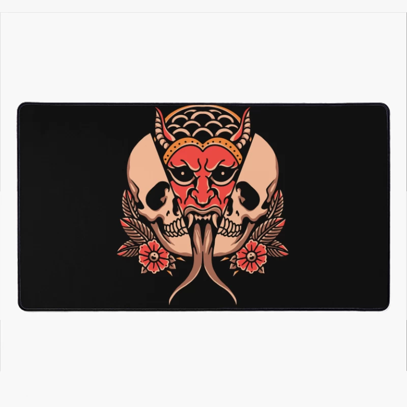 Fierce Demon and Skull Artwork Desk Mat