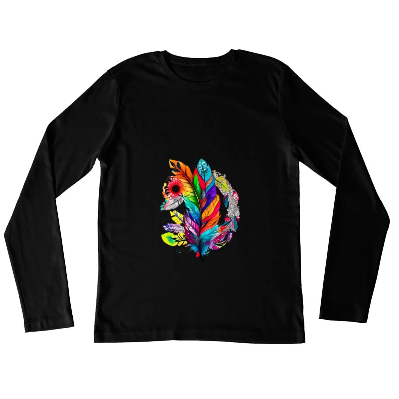 Bunte Federn in Mandala-Stil Damen Langarm T-Shirt