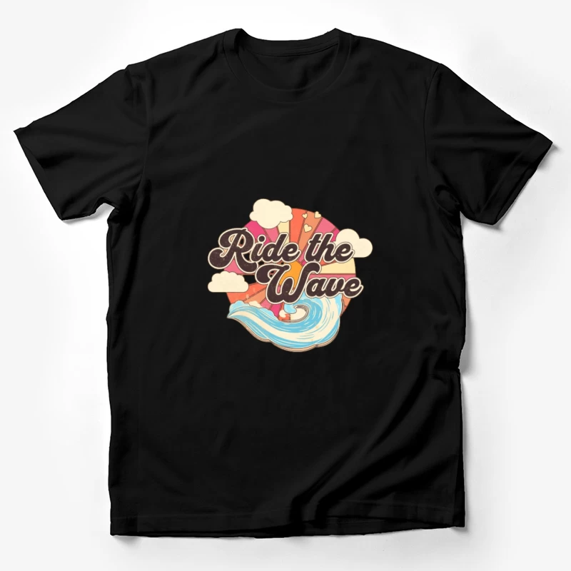 Surfe la Vague: Graphique Vintage avec Couleurs et Nuages Homme T-Shirt
