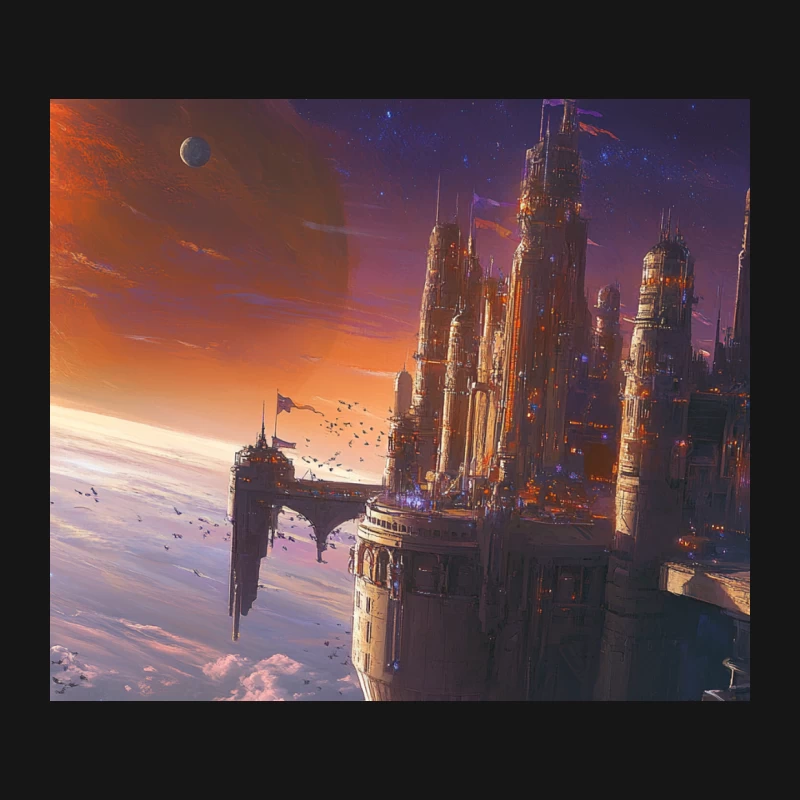 Futuristic Cosmic Cityscape with Floating Metropolis and Distant Planets Mouse Pad