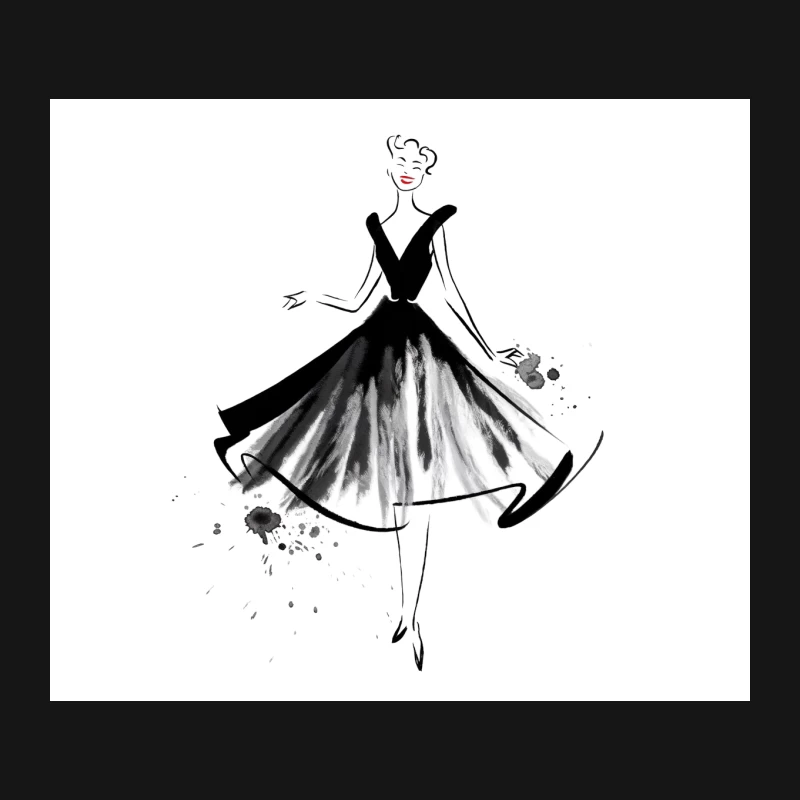Elegant Black Dress Fashion Sketch with Watercolor Accents Mouse Pad
