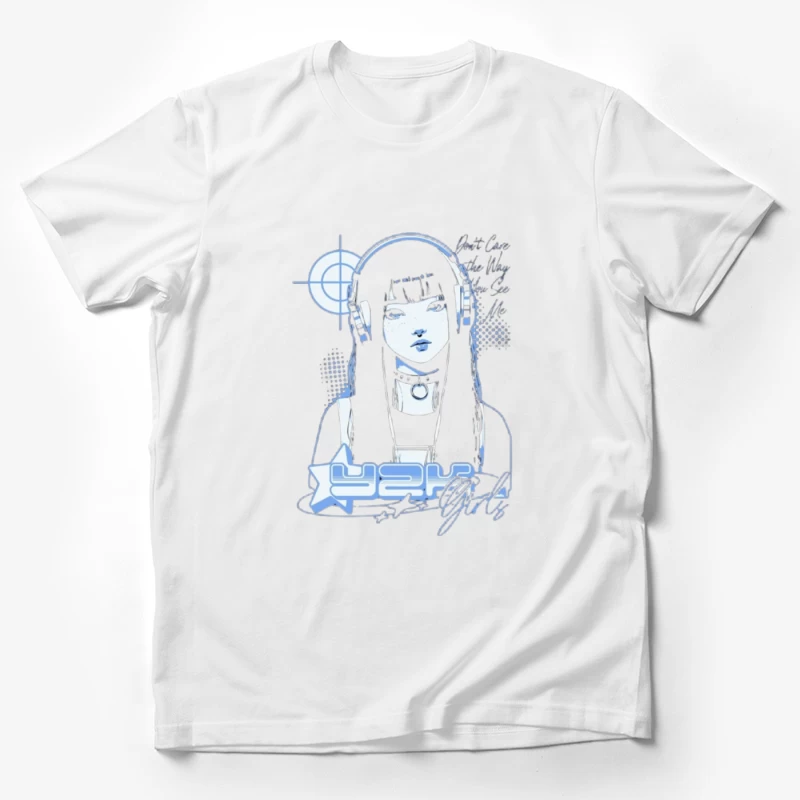 Blue Monochrome Gothic Anime Girl with Headphones Male T-Shirt