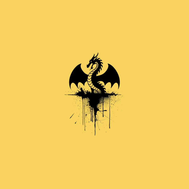 Gothic Dragon Silhouette with Moon and Ink Splatter Effect Bucket Hat