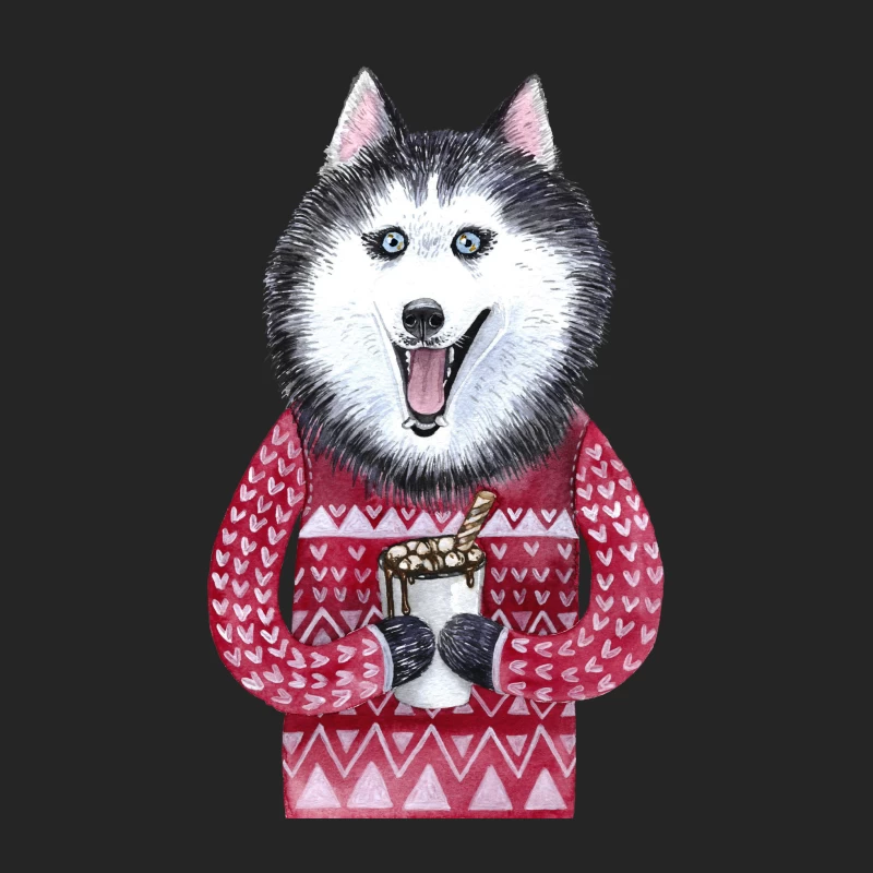 Chien mignon en pull avec chocolat chaud Femme Sweat-shirt à enfiler