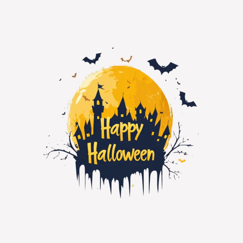 Spooky Halloween Night Greeting with Moonlit Castle Silhouette Female T-Shirt