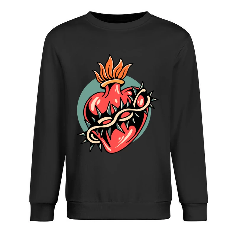 Illustration of a Heart with Thorns and Flame Male Pullover Sweatshirt