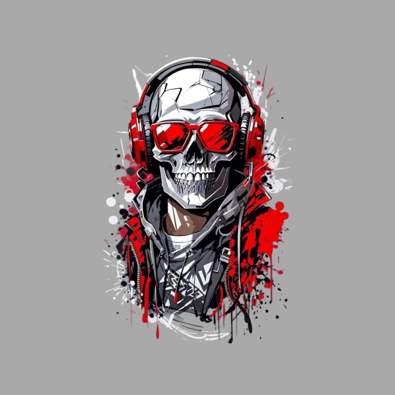 Cool Urban Skull with Headphones Male Pullover Hoodie