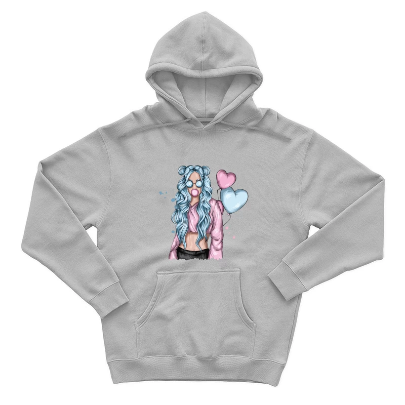 Girl with Blue Hair and Hearts Male Pullover Hoodie