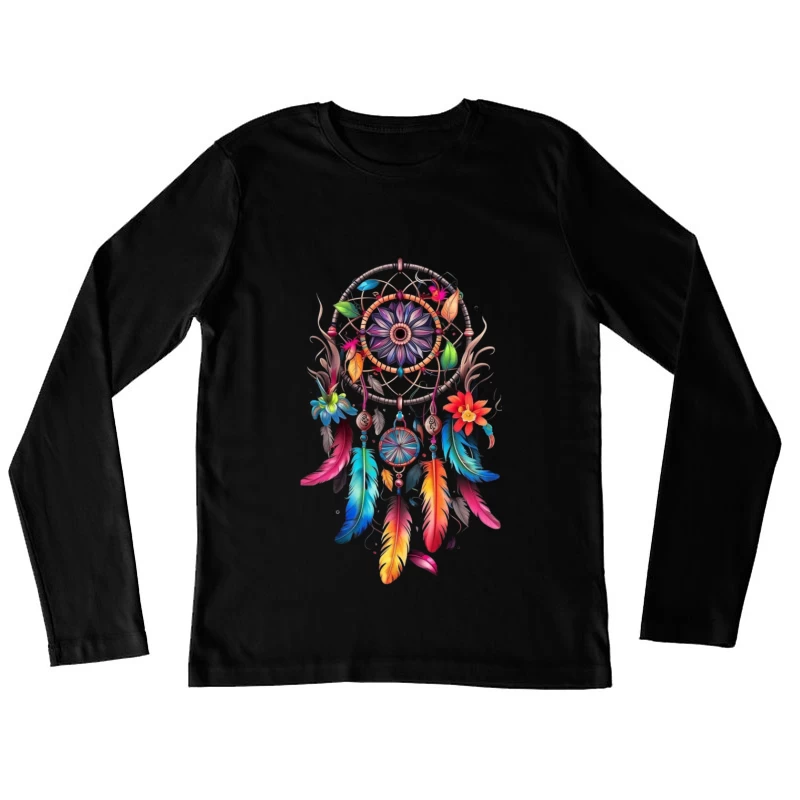 Colorful Dreamcatcher with Feathers and Flowers Female Long Sleeve T-Shirt