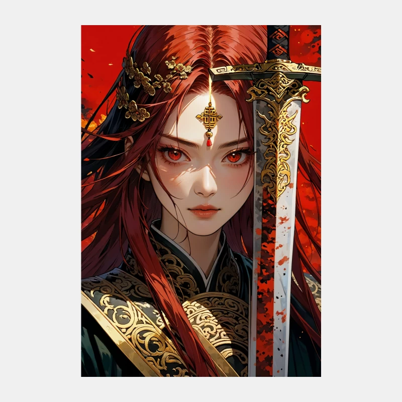 Crimson-Haired Warrior Princess: A Fantasy Portrait Male Tank Top